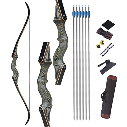 NC93 Black Hunter Takedown Recurve Bow Kit Archery Recurve Bow and Arrow Set Hunting Wooden Recurve Bow 30-60 Lbs Longbow for Adult Hunting Target Practice (35lbs)