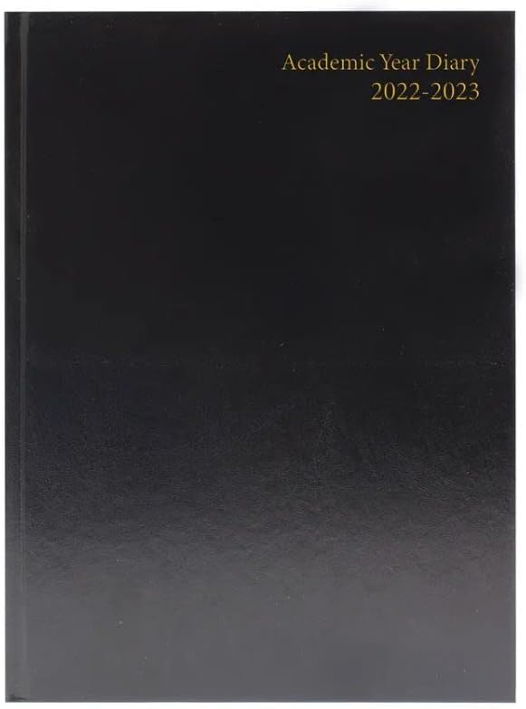 2025-26 A5 Page Per Day Academic/Mid-year Diary with Hard Cover and Matching Ribbon- Black