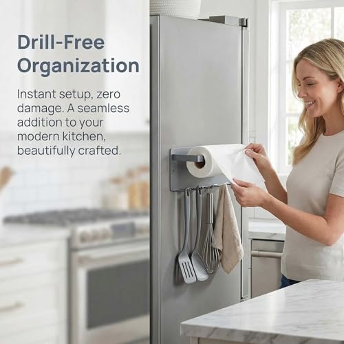 Sopaline Magnetic Wall Mounted Kitchen Roll Holder, No Drilling, Wall Paper Towel Holder, Carbon Steel, Cake Roll Holder, Grey — view 4