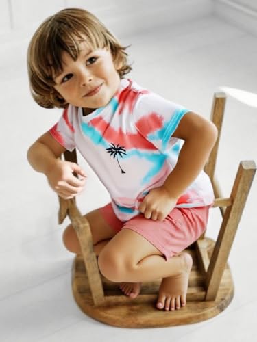 Image of Kid Toddler Baby Boys Clothes Tie-dye Palm Leaf Top 2Pcs Summer Shorts Set