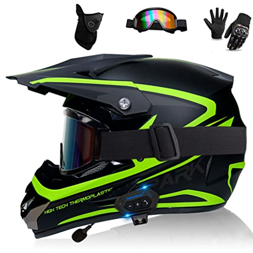 Four Wheeler Off-Road Bluetooth Motorcycle Helmet , Dirt Bike Full Face Mountain Helmets for Adults Men Women , DOT Approved Cool Motocross BMX MX ATV Racing Downhill Helmet-H||X-Large