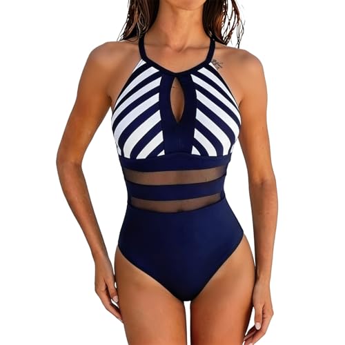 Damen Swimwear mit formender Wirkung Women One Piece Swimsuit Tummy Control High Neck Bathing Suit (Standard, 4XL)