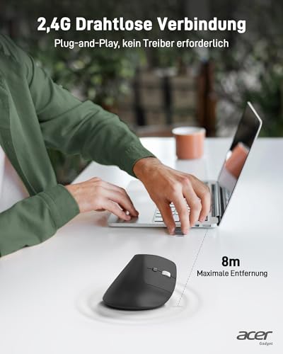 Acer Ergonomische Maus Kabellos, Wiederaufladbare 2.4GHz Vertikale Maus mit 3 Einstellbaren DPI, 6 Tasten… – Ansicht 3