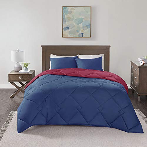 Comfort Spaces Vixie Reversible Comforter Set - Trendy Casual Geometric Quilted Cover, All Season Down Alternative Cozy Bedding, Matching Sham, Red/Navy, Twin/Twin Xl 2 Piece #TOP3