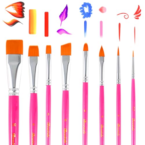 Bowitzki Pinceaux Maquillage Visage Rose 8pcs Peinture Acrylique Aquarelle