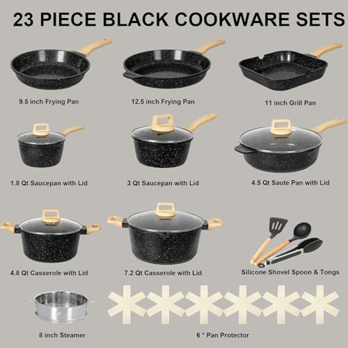 Romswi 23-Piece Non-Stick Cookware Set, Induction Compatible with Utensil Protectors