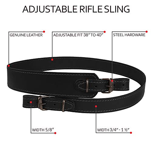 Bronzedog Leather Rifle Sling Durable Hunting Shoulder Strap Adjustable Shotgun Belt Handmade Crossbow Gun Accessories Brown (Stitched, Black) #TOP1