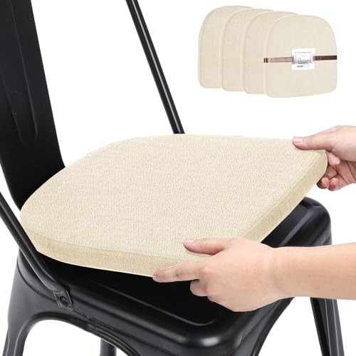BUYUE Leinen 30x30 Kissen für Metallstuhl Satz von 4, Anti-Rutsch Sitzpolster für Esszimmer Küche Cafe stapelbar Stühle (U-Form, beige, 4 Stück)