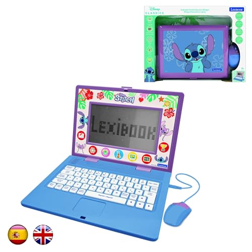 LEXIBOOK, Disney Stitch, Bilingual and Educational Laptop ENGLISH/SPANISH, Toy for Children 170 Activities to Learn