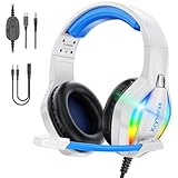 Krysenix PG1 RGB Gaming Headset für PS4, PS5, PC, Nintendo Switch, Xbox, Headset mit LED und Gaming Kopfhörer mit Mikrofon, Noise Cancelling Kopfhörer mit 3.5mm Klinke-Hell Blau