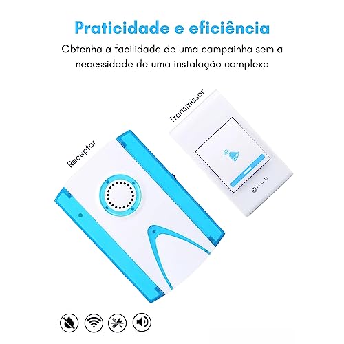 Campainha Sem Fio Residencial 50 a 100 Metros, Interna, Externa, Wireless, Longo Alcance, 32 toques