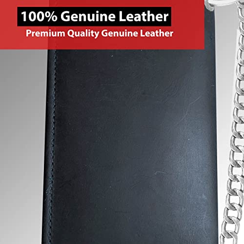 CLASSIC Motorcycle Chain Wallet for Men – Premium Cowhide Leather, RFID Bi-Fold Biker Wallet with Heavy Duty Chain Bikers Truckers & Hunters, Credit Card Money Organizer Long Wallet Crazy Horse Grey3