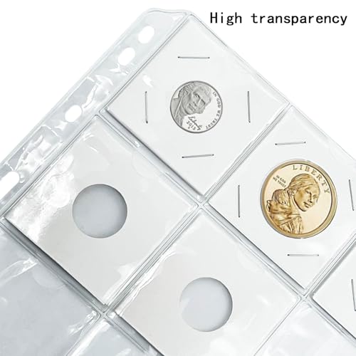 300 PCS Cardboard Coin Flips with 15 Sheets Coin Pocket Pages, 6 Assorted Sizes 2\" x 2\" Cardboard Coin Holders Coin Flips Coin Collection Supplies for Dime, Penny, Quarter, Nickels, Dollars Collecting - Thumbnail 6