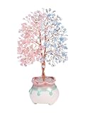 ▶Arbre du Bonheur en Pierres et Cristaux◀ Design unique, bonsai arbre de vie est composé de deux types de pierres différentes, moitié-moitié, soigneusement polies. Les deux troncs en fil de cuivre sont entrelacés, ce qui lui confère une allure élégante et unique