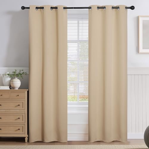 PONY DANCE Biscotti Beige Window Curtains - Thermal Insulated Drapes Home Decor Room Darkening Curtain Panels Noise Reducing for Bedroom/Cloest/Doodway, 42 by 80 Inches, Set of 2