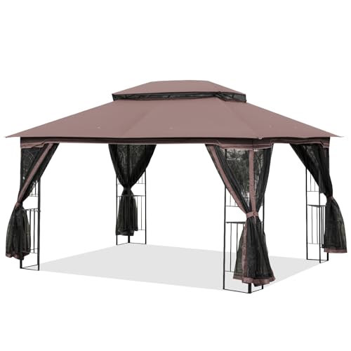 ECOTOUGE 10' X 13' Outdoor Gazebo, Soft Double Roof Canopy