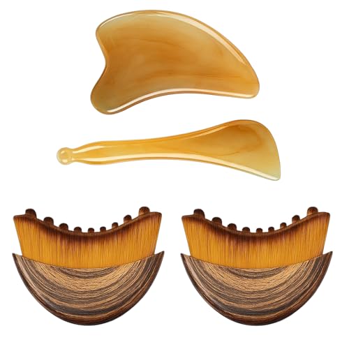 4 Stück Gesichtsbürste, Lymphbürsten Gesicht und Lymphdrainage Bürste, 2x Gua Sha Massageboard und 2x Kontur Massagebürste für Gesichtspflege