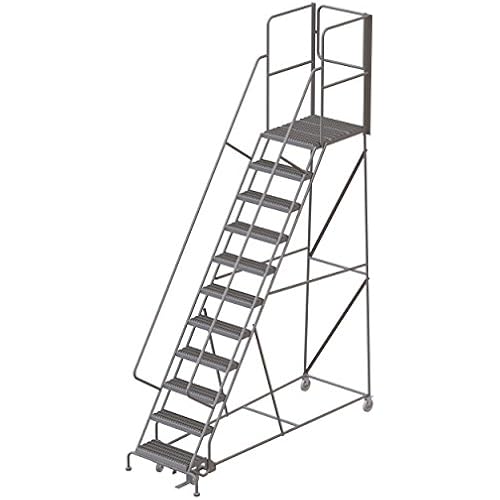 Tri-Arc RWSR111242-XR 11-Step Gateway Rear-Exit Steel Rolling Ladder with 30" Deep Top Platform, Grip Strut Tread with Handrails, 24" Wide Steps