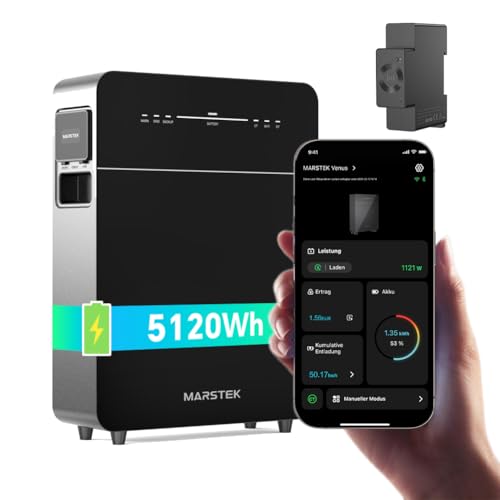 Marstek Venus E 3.0 Balkonkraftwerk mit Speicher: AC Gekoppeltes Energiespeichersystem mit Zähler 0% MwSt 5.12kWh LFP 2 5kW PV-Eingangsleistung/Ausgang Erweiterung bis zu 15 36kWh Plug&Play