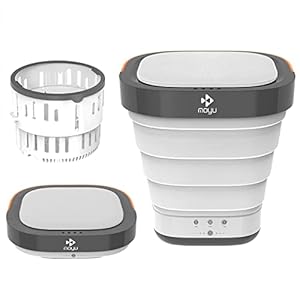 Mini Wasmachine Kleine Draagbare Opvouwbare Campingwasmachine (Opgevouwen Hoogte: 9.3cm) Elektrische Kleine Turbo Reiswasmachine Voor Eenpersoons Appartementen (Met Afvoerkorf Grijs)