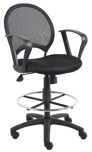 Boss Office Products Mesh Drafting Stool with Loop Arms in Black
