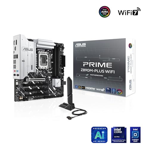 Image of ASUS Prime Z890M-PLUS WiFi Z890 LGA 1851 mATX Motherboard, Intel Core Ultra Series 2 Ready, Advanced AI PC-Ready, 10+1+2+1 80A Power Stages, DDR5, PCIe 5.0, USB Type-C, 3X M.2, Wi-Fi 7, 2.5Gb LAN