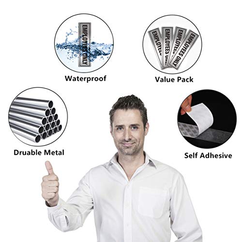 Employees Only Sign - Office Door Signs For Business Store Restroom Wall - 7.0" X 2.0" Durable Aluminum Metal With Strong Self Adhesive (4 Pack, Silver 7 X 2 Inches) #TOP1