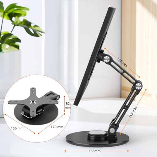 YCNEW Swivel and Tilt Stand for Echo Show 15 (Gen 1, Gen 2), Portable Monitor Stand, Adjustable Angle and Height with 360° Rotation Bases, Switching Between Landscape and Portrait Screens (Black) by YCNEW - Image 9