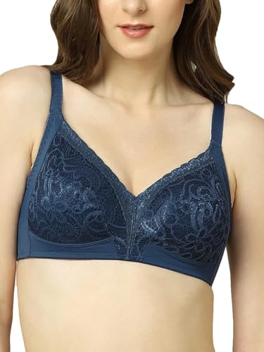 Image of Triumph International Doreen Bra For Women Non Wired Non Padded Wireless Bra Full Coverage Raschel Lace Lingerie Classic High Center Bridge Support Wide Straps Big Cup Bra for Larger Busts Pack Of 1