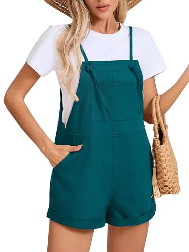 KORSIS Overalls for Women Summer Turquoise Large Casual Loose Fit Spaghetti Strap Shorts Overall Rompers Bib jumpsuits Outfits with pockets