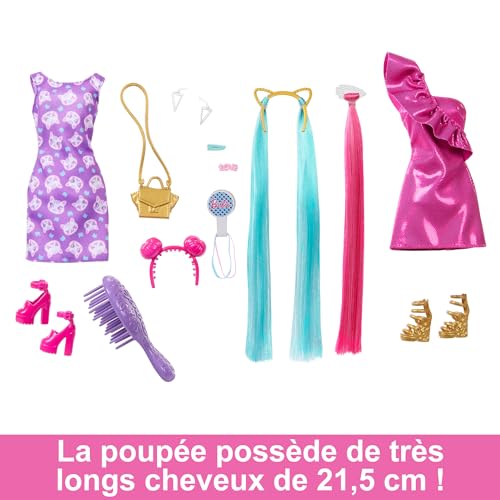 Barbie Cheveux Fantastiques Poupée Blonde Aux Longs Cheveux Brillants Avec 2 Serre têtes Fantaisie Et Accessoires Jouet Pour Enfant GHN04 - vue 5