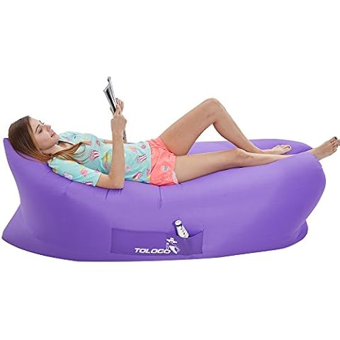 TOLOCO Outdoor Inflatable Lounger Nylon Fabric Beach Lounger Convenient Compression Air Bag Hangout Bean Bag Portable Dream Chair (Purple) Cover