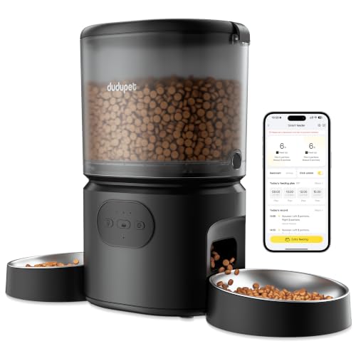 DUDUPET Distributore Automatico Cibo Gatti e Cani WiFi 5G, 5L con 2 Ciotole