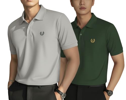 Image of MACK JONNEY Men's Solid Polo T-Shirt | Premium Cotton Blend | Regular Fit | Short Sleeve | Collared Casual Wear|Pack of 2 -MJ-157