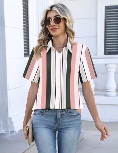 Image of Zeagoo Button Down Shirts for Women Short Sleeve Collared Tops Dressy Casual V Neck Blouses