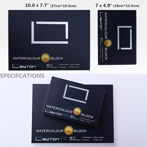 Image of Non-Warping 100% Cotton Watercolor Paper Block - 20 Sheets of 160lb /350gsm Cold Press Water Color Art Supplies for Wet, Dry, and Mixed Media Painting, for Watercolor, Gouache, Acrylic (7 x 5'')