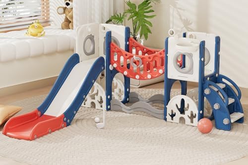 67i Toddler Indoor Playground for Home Outdoor Use, Kids Plastic Play Set with Slide and Climber (Red, Without Swing)
