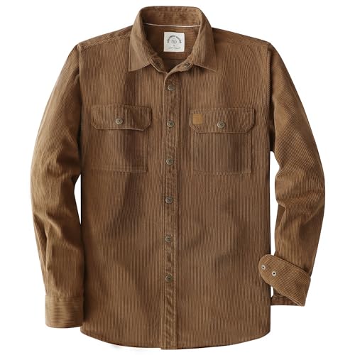 Dubinik® Corduroy Shirt Men Corduroy Jacket Men Long Sleeve Casual Work Vintage Regular Fit Mens Snap Button Shirt