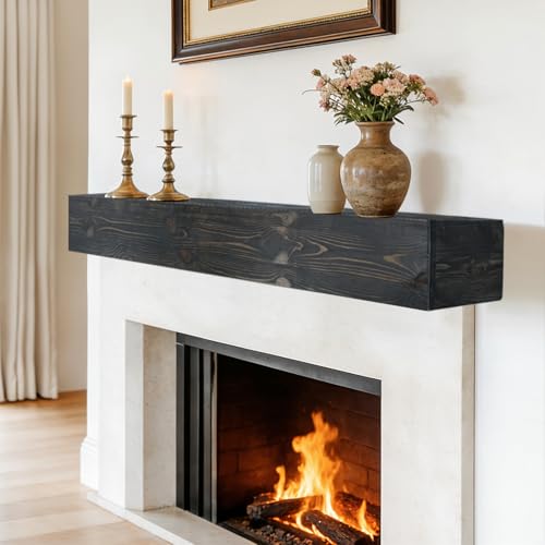 LXWZHK Fireplace Mantel Shelf, 66x8x5 Wooden Floating Shelf Over the Fireplace, Wall-Mounted Mantel Shelves, Rustic Floating Mantels Shelves, Black by LXWZHK - Image 4