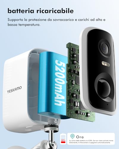 YESKAMO 2K Telecamera Esterno Batteria Telecamere