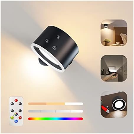 Koopala UP&Down Light Source LED Wall Sconce, Wall Mounted Lamps with Battery Operated, RGB Ambience Lights, 4 Color Temp, Dimming, Removable Charging, Touch&Remote Control, Light for Reading Bedside