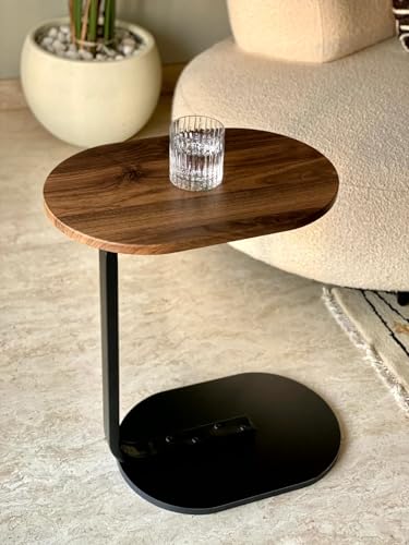 C Shaped Side Table for Sofa, Modern Wooden Top End Table with Sturdy Metal Frame, Compact Laptop Table, Bedside Snack Coffee Table for Living Room Bedroom Office C Shaped Side Table for Sofa, Modern Wooden Top End Table with Sturdy Metal Frame, Compact Laptop Table, Bedside Snack Coffee Table for Living Room Bedroom Office