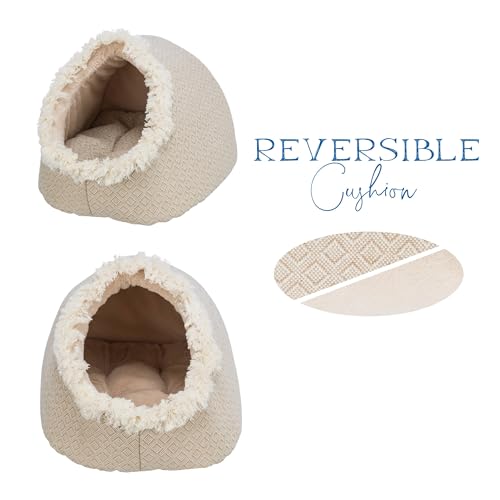 Trixie rutschfeste Kuschelhöhle für Katzen und Hunde im angesagten Boho-Design HÖHLE Boho, 35 × 26 × 41 cm, BEIGE - mit integriertem, waschmaschinengeeignetem Wendekissen - 38210