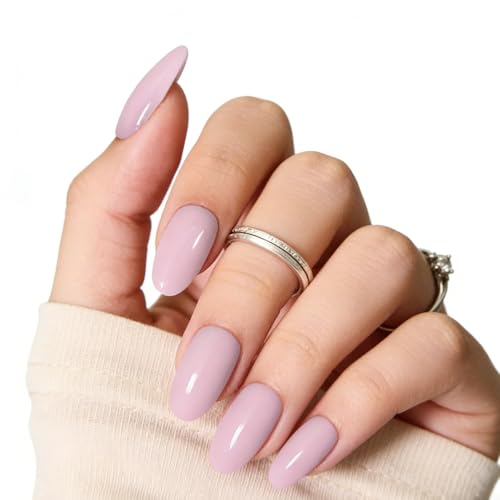 Pink Press On Nails Almond, Medium Nails Press Ons With Nail Glue,30-Piece-15 Sizes Durable Reusable Glue On Nails for Women Gift(pinkish purple)
