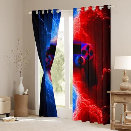 Homewish Kids Teen Boys Gamer Gaming Curtains for Bedroom Lightnings Gamepad Window Curtain Modern Video Games Blackout Curtains for Living Room Curtains & Drapes Home Decor (2 Panels) 46" Wx54 L - Image 3