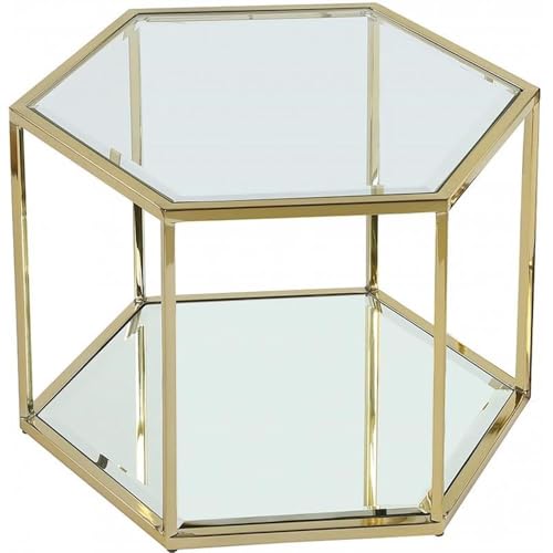 Meridian Furniture Sei Collection Modern - Mesa auxiliar modular contemporánea con parte superior de cristal con base de espejo, 1 pieza, oro cepillado