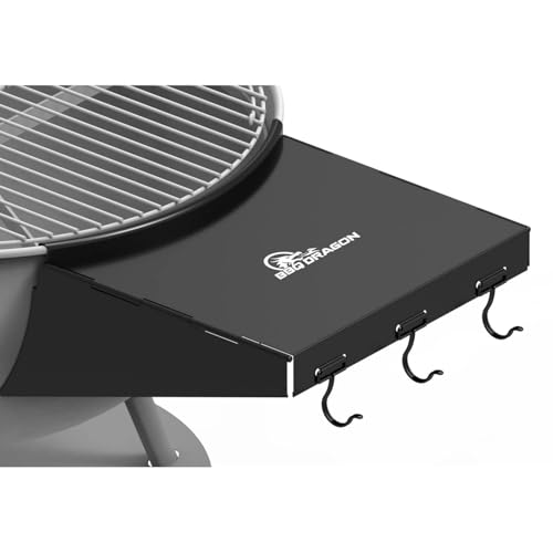 BBQ Dragon Weber Grill Side Table Foldable Grill Shelf with Hooks for 22 Kettle Grills Portable & Durable Bottom Shelf for Accessories Space Saving Attachment for Outdoor Cooking