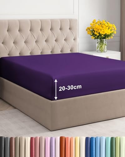 Spannbettlaken 180x200 - Mikrofaser Spannbetttuch 30cm (12") tief - Violett | Spannbetttuch, Boxspringbett, Weich, Knitterfrei, Bügelfrei, Atmungsaktiv, Hypoallergen, Rundumgummi,