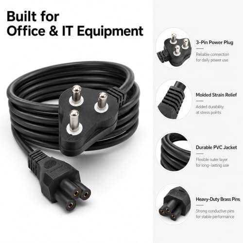 Image of Lapcare Universal Laptop Power Cable 3 Pin AC Power Cord for Laptop Chargers & Adapters, Heavy Duty Copper Wire, Compatible with HP Dell Lenovo Acer ASUS Samsung LG Sony Toshiba, 1.2M