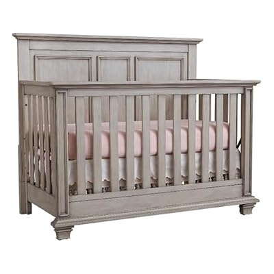 Pemberly Row 4-in-1 Convertible Wood Crib, Stone Wash Gray Finish, Greenguard Gold Certified, Bold Panel Design, 58.88" W x 34.13" D x 47.5" H, Nursery Furniture